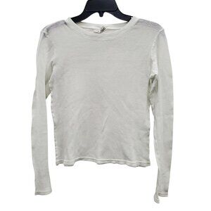 Michael Stars Women's Y2K White Perforated Cotton Mesh Basic Long Sleeve Tee O/S